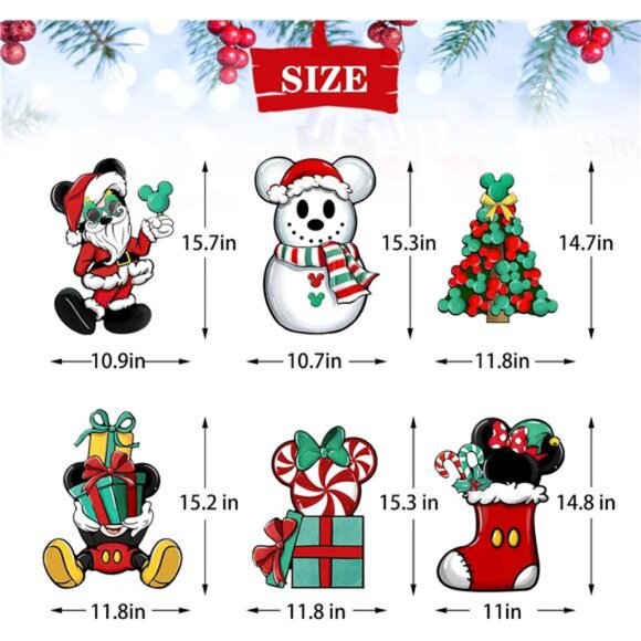 6 Pcs Christmas Cartoon Mouse Yard Sign with Stakes, Xmas Tree Snowman - Picture 2 of 7